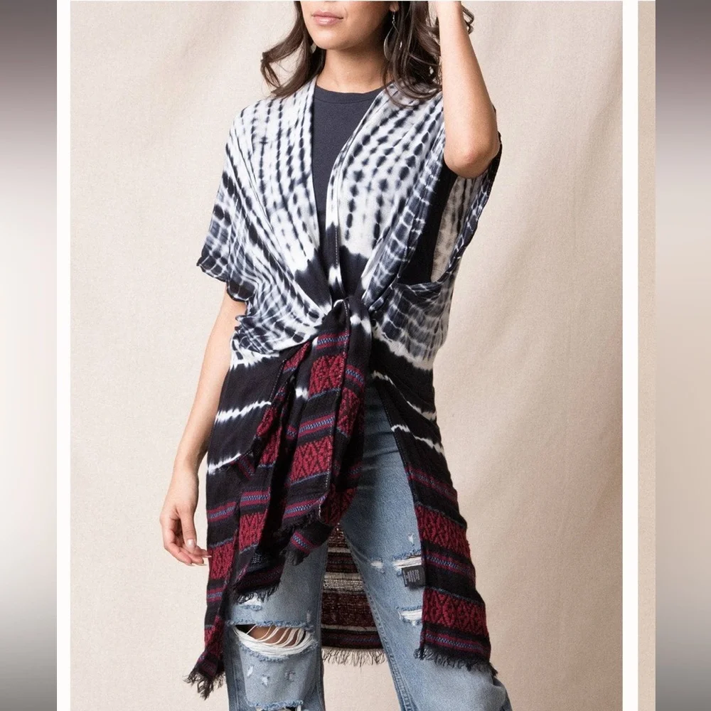 Angie Tie Dye Kimono Wrap One Size - Picture 2 of 7